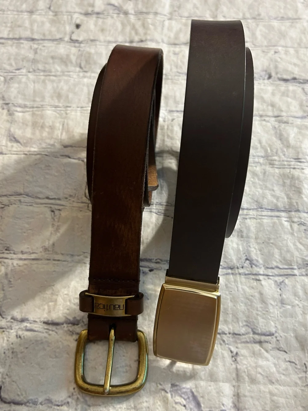 NAUTICA BROWN LEATHER GOLD TONE HARDWARE & VEGAN REVERSIBLE BLACK &BROWN BELTS